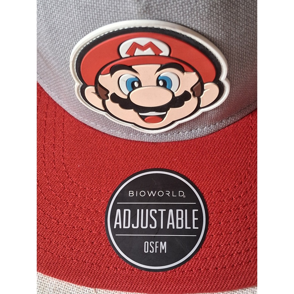 Nintendo Super Mario Bioworld Snapback Hat Grey Red Flat Brim Adjustable OSFM